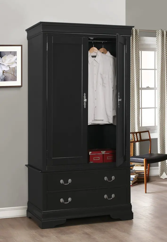 Louis Phillipe G3150 Armoire Black Particle Board - Classic Wardrobe Bedroom glory furniture