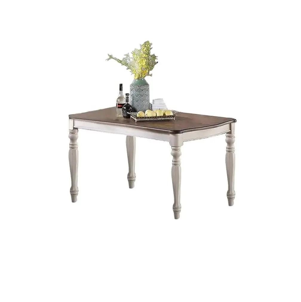 Transitional Style 1Pc Dining Table Antique White W Oak Top Rectangle Kitchen Table kanepe