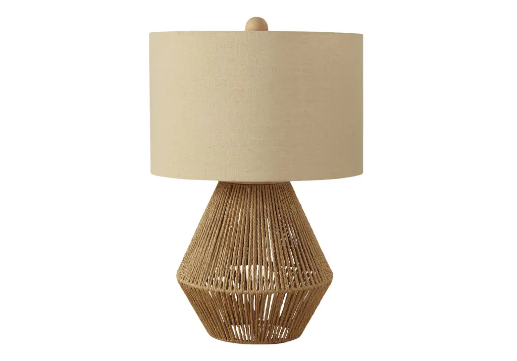 22 Inch Table Lamp Brown Rope Base Beige Shade Transitional Lighting 8th street living