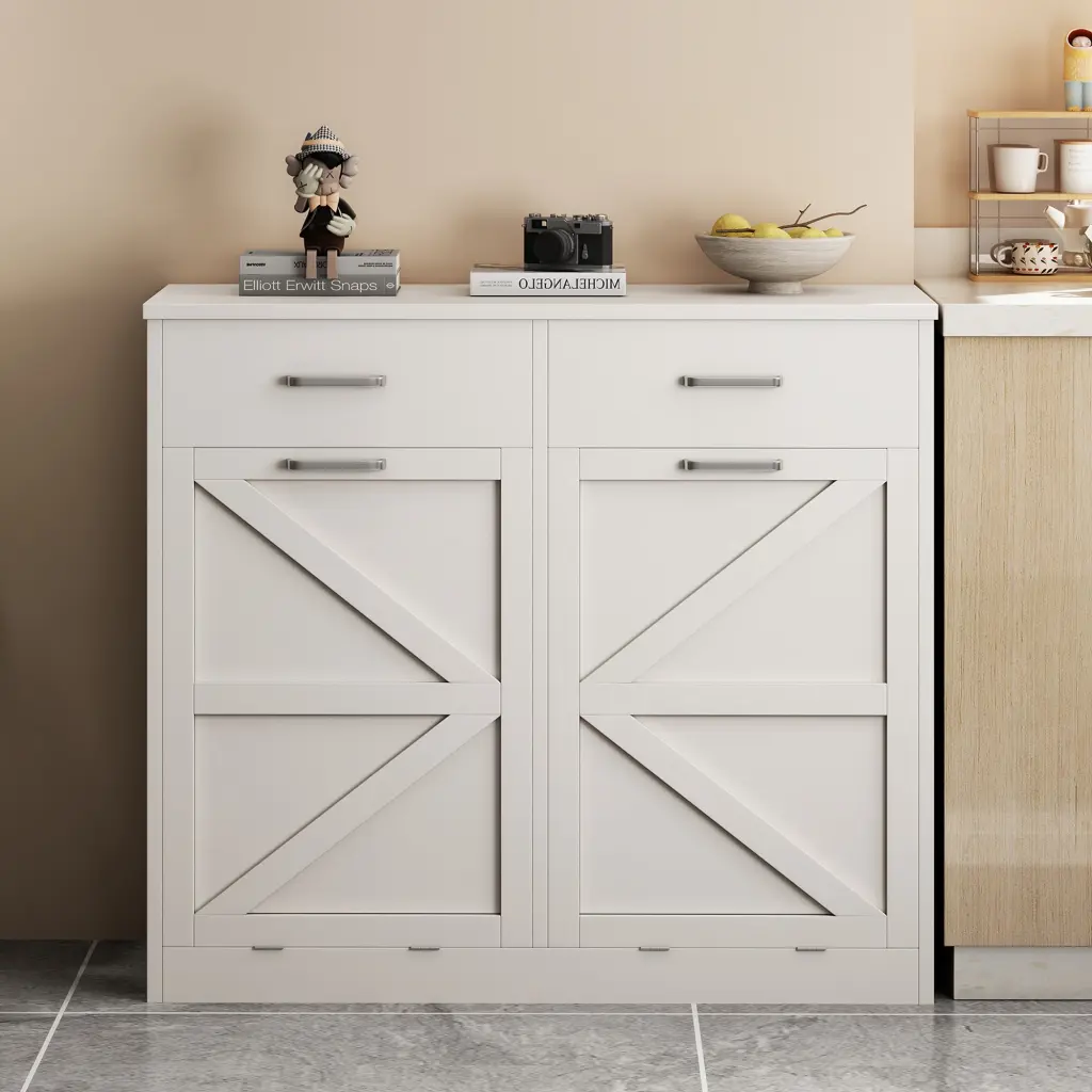 White Tilt Out Trash Cabinet 2 Drawers Quick Setup And Odor Control montary