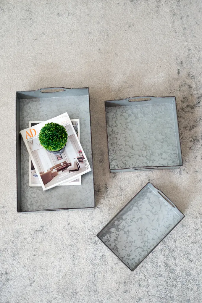 S 3 Decorative Galvanized Gray Nesting Trays Home Organization w2078