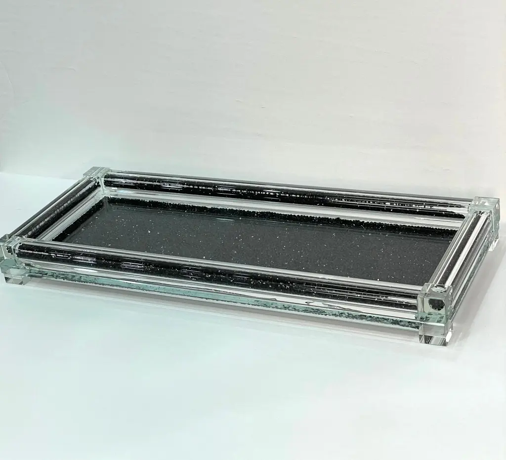 Ambrose Exquisite Large Black Crystal Tray Gift Box Elegant Décor furnings
