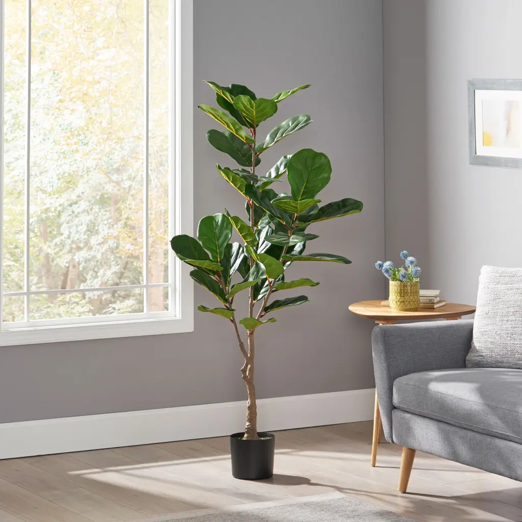 150Cm Artificial Fiddle Leaf Fig Tree Green Iron and Plastic Home Décor nh-bc furniturings