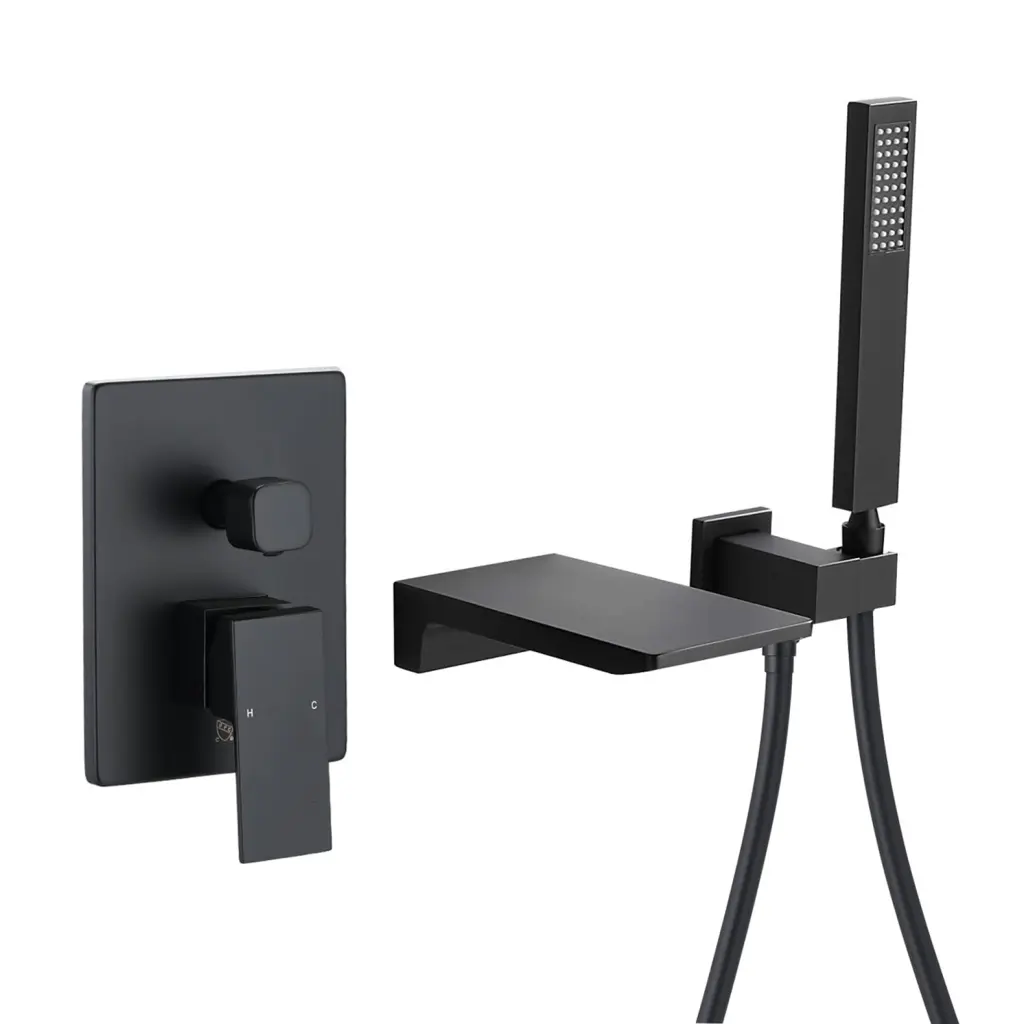 Matte Black Waterfall Wall Mounted Tub Faucet Hand Shower Bathroom Fixture sihua sanitary ware