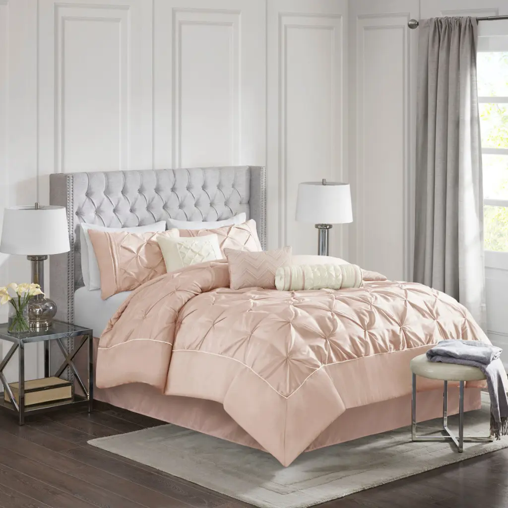 7 Piece Tufted Easeer Set Blush Full Size Polyester Bedding jla