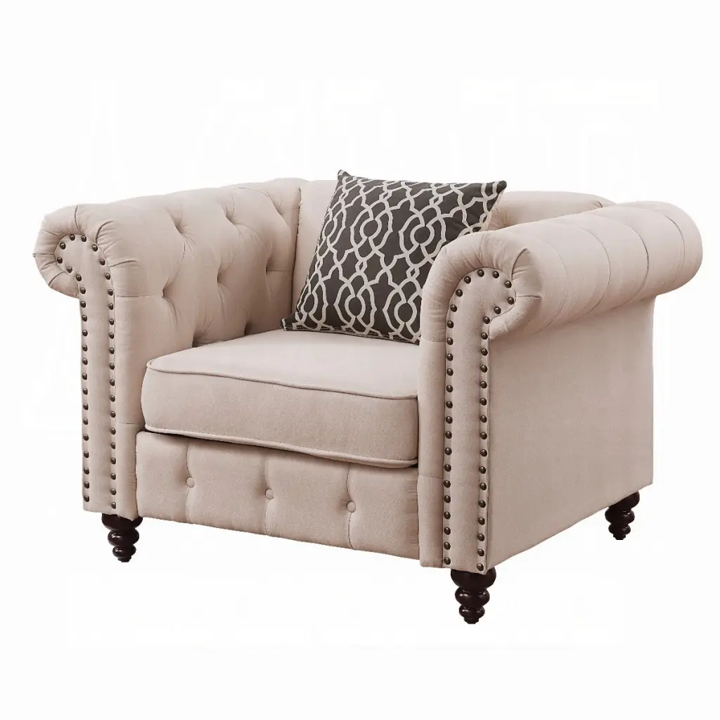 Beige Tufted Accent Chair Pillow Primary Living Space Timber Frame furniture max