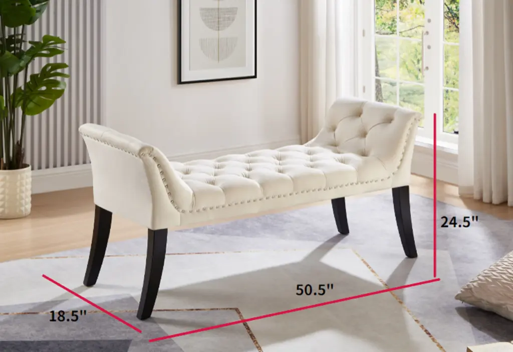 Armrest Button Tufted Ottoman Bench Upholstered Footrest Stool modernben furniture