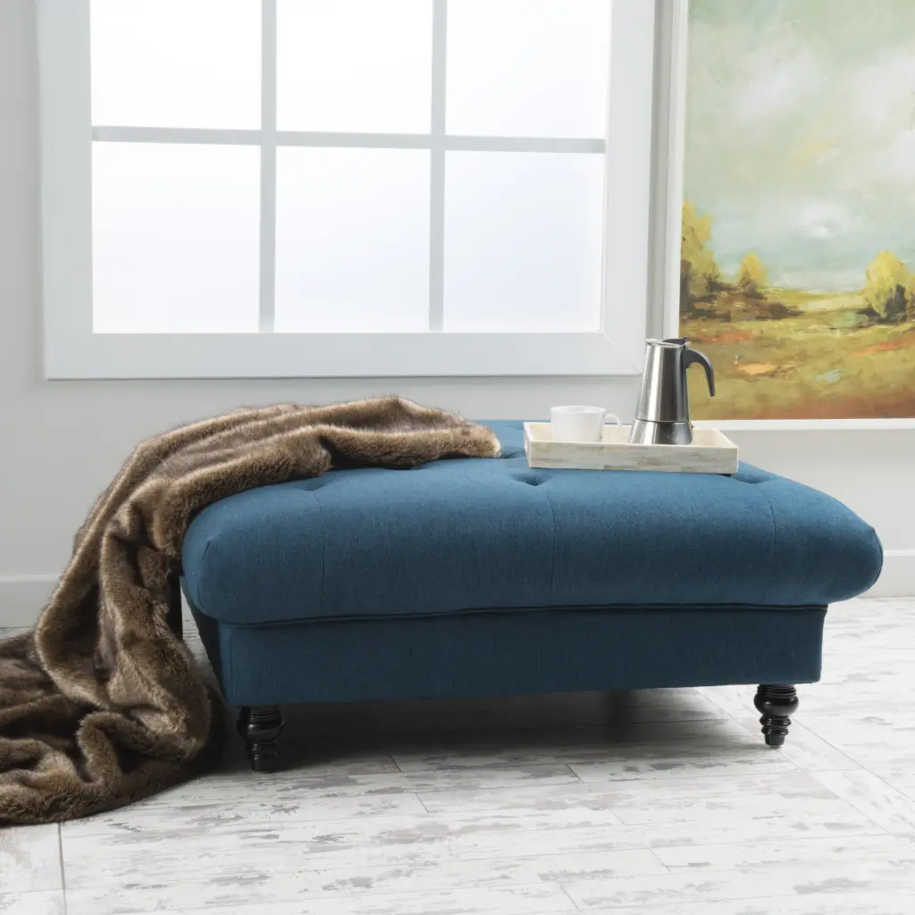 Madrid KD Tufted Ottoman Navy Blue Fabric Storage Footrest nh-an