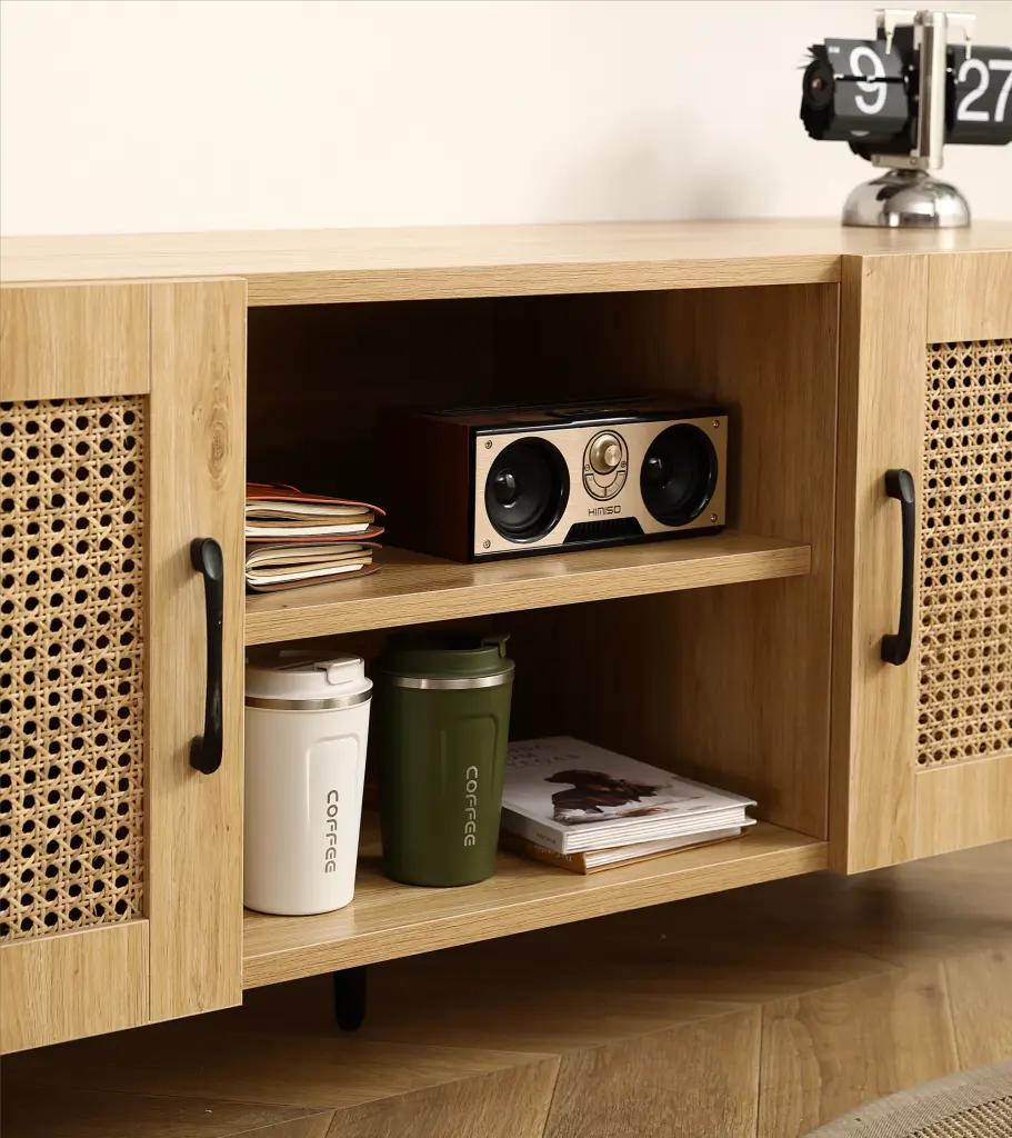 Oak TV Rattan Storage Cabinet Net Refine Family Entertainment Room furnisoar lifestyle