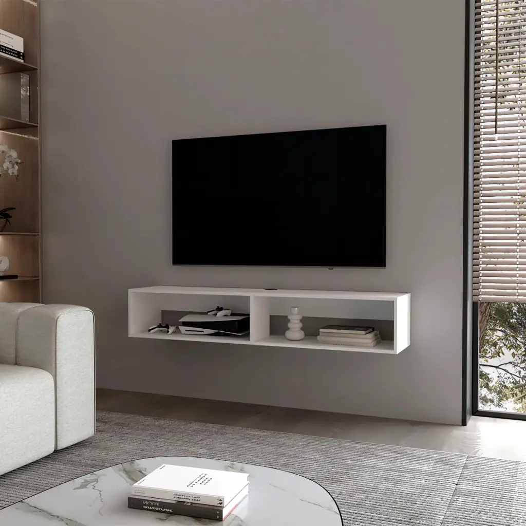 White 2 Shelf Floating Media Rack Living Room Entertainment Storage furniture max