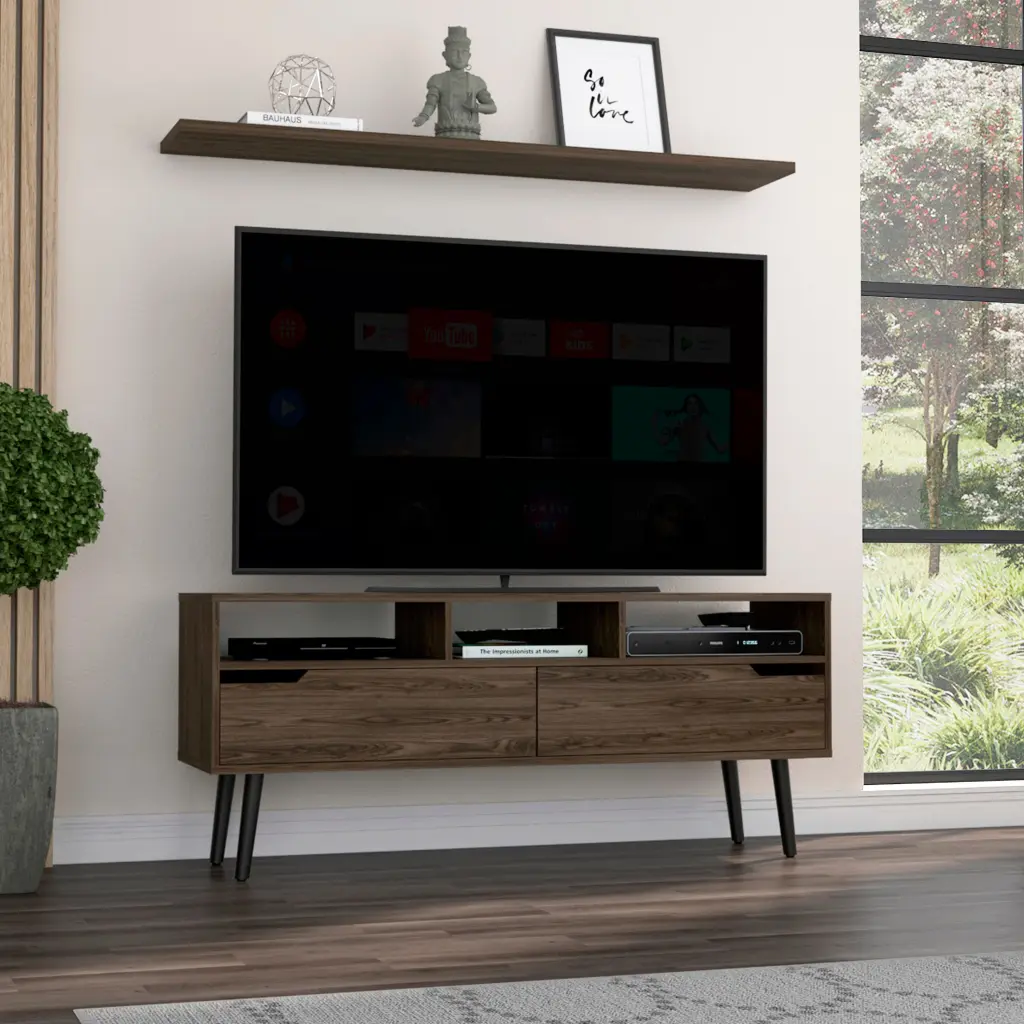 Oslo TV Stand TVs Up To 51 Inches Two Drawers Three Open Shelves Dark Walnut rta muebles colombia