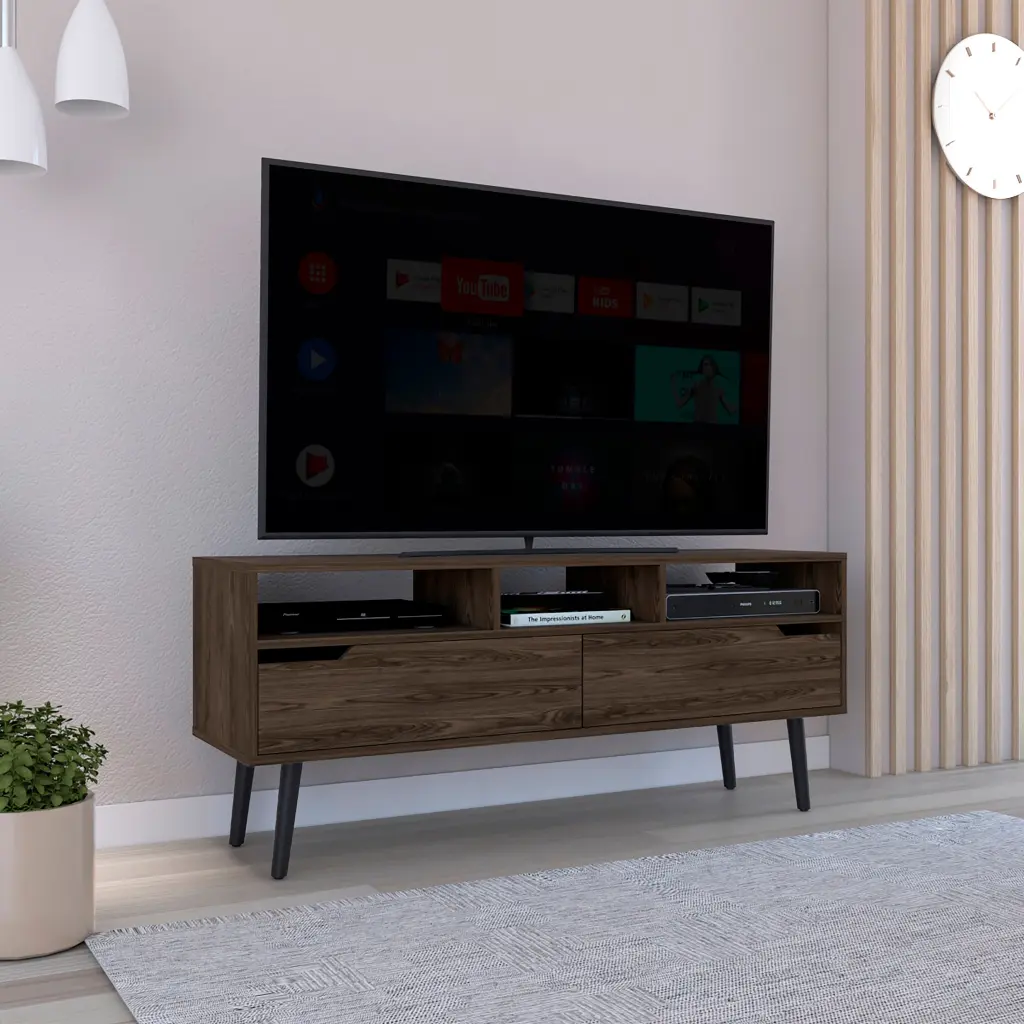 TV Stand TVs Up to 52 Inches Three Open Shelves and Two Flexible Drawers treevol furniture
