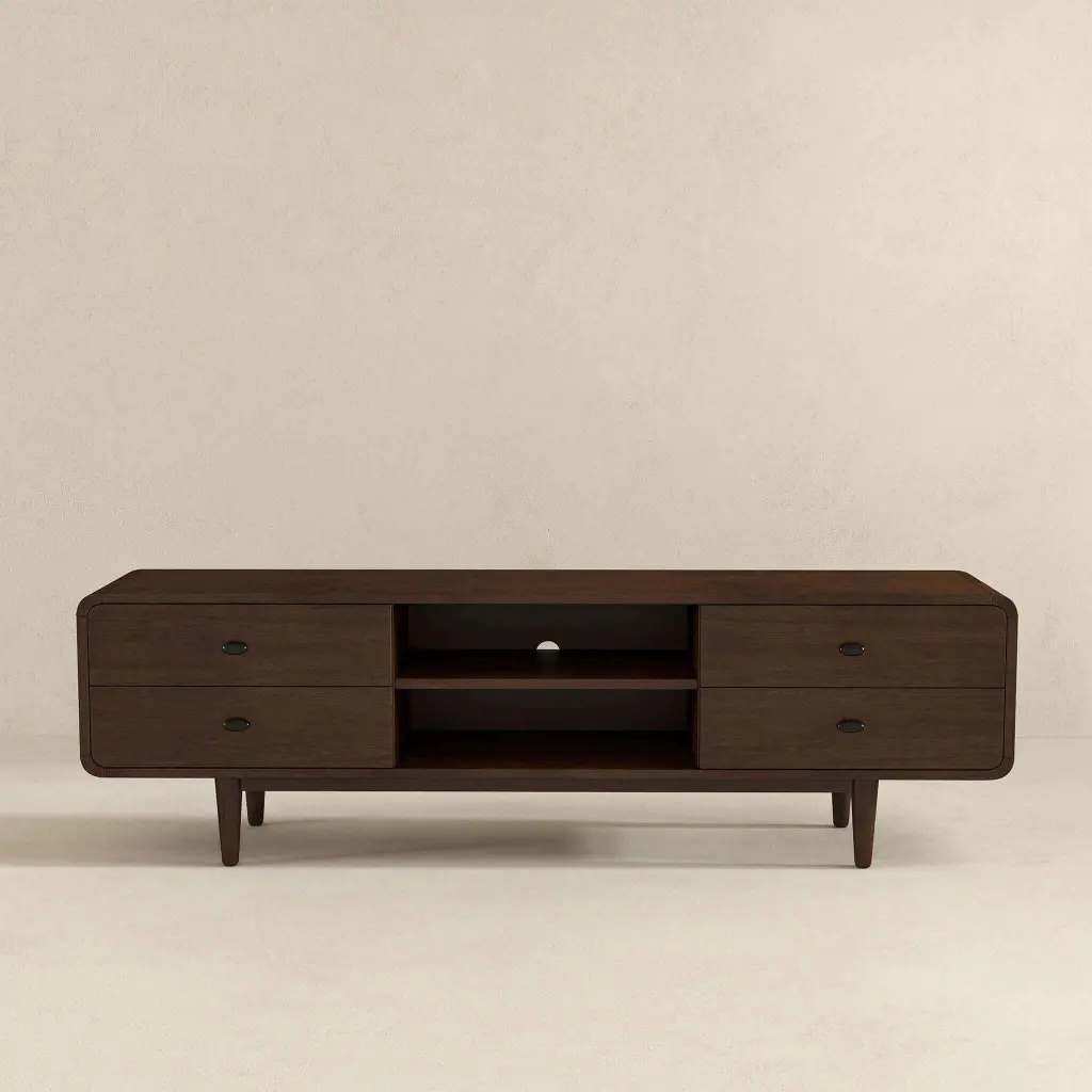 Alexa Mid Century Modern Style TV Stand Dark Brown Timber Brown Primary ashcroft furniture