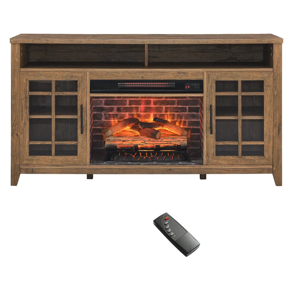 55 Inch TV Media Stand Electric Fireplace Heater and Reclaimed Wood Design cambridge electrical manufacturing