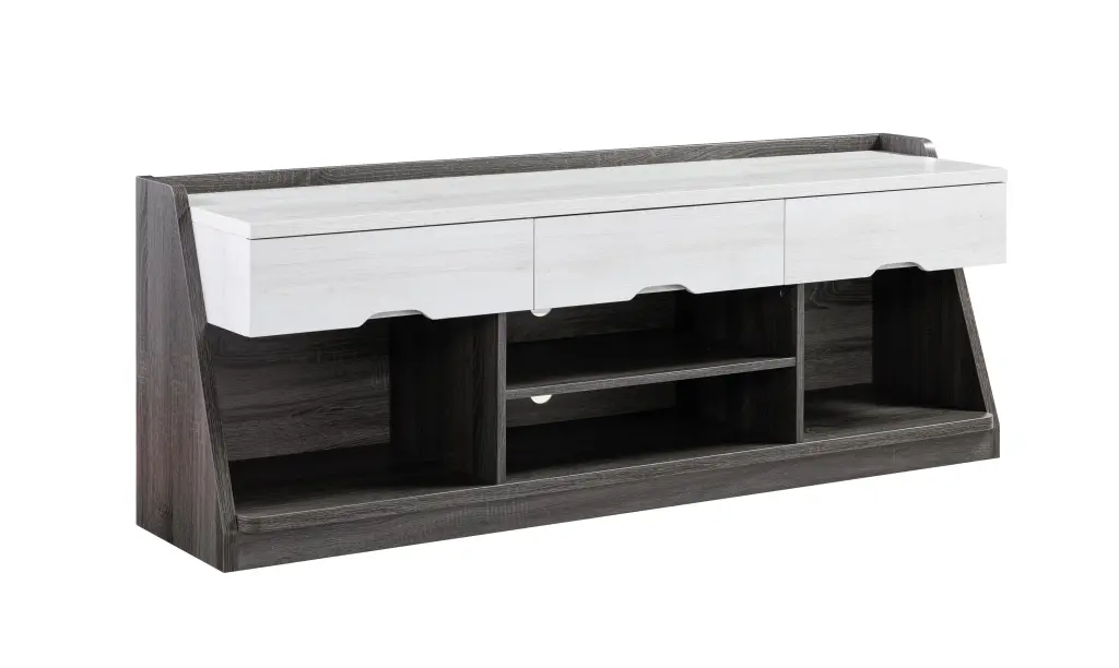 62 Inch TV Console 3 Drawers and 4 Shelves White Oak id international- inc.