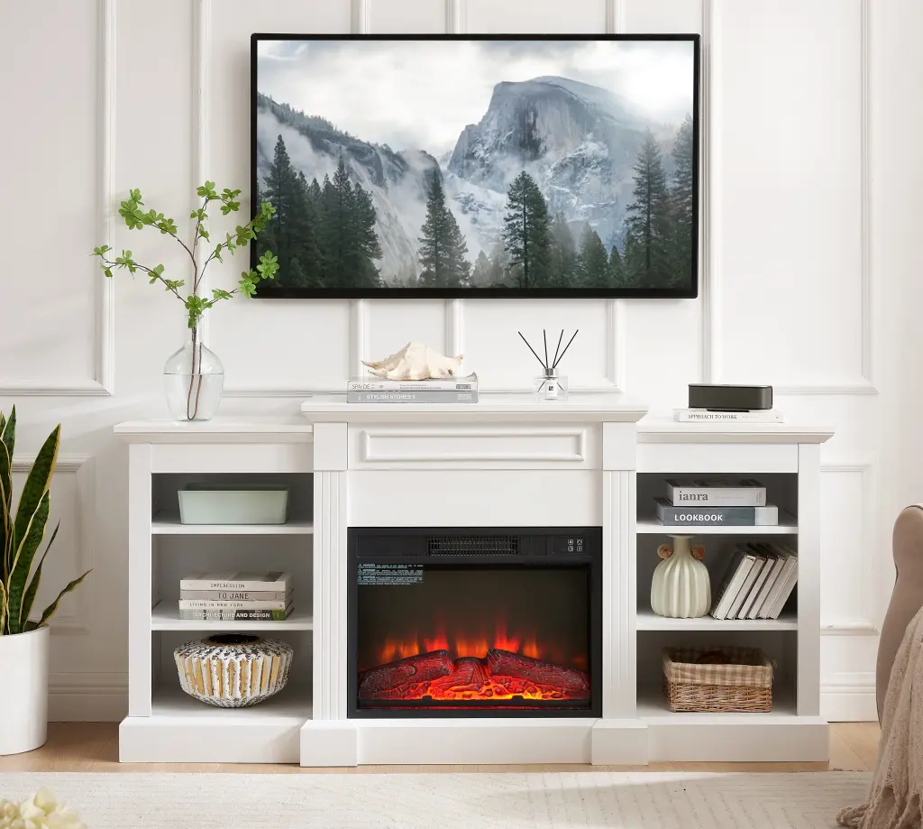 Media Console Table Large Storage Cabinet 23 Inch Fireplace Insert Modern TV Stand rnb