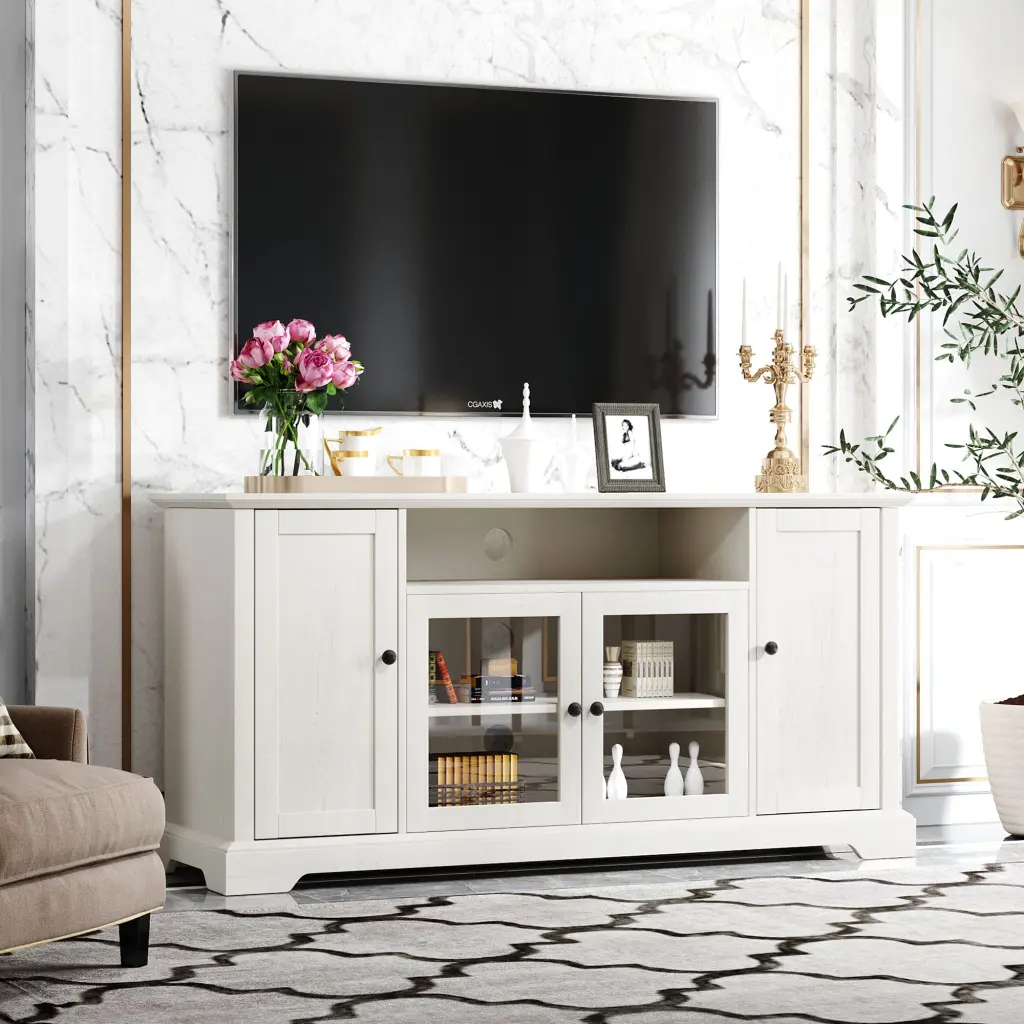 TV Stand TV Up to 65 Inches 2 Tempered Crystal Doors Customizable Panels u-can