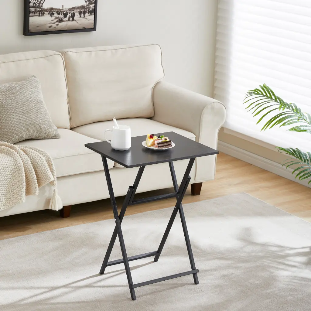 Black 2 Piece Folding TV Tray Table No Assembly Required Travel Friendly rnb