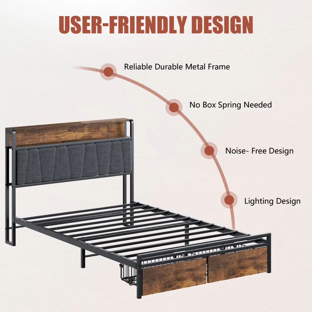 Twin Size Upholstered Platform Bed Frame Storage Drawers hyl furniture