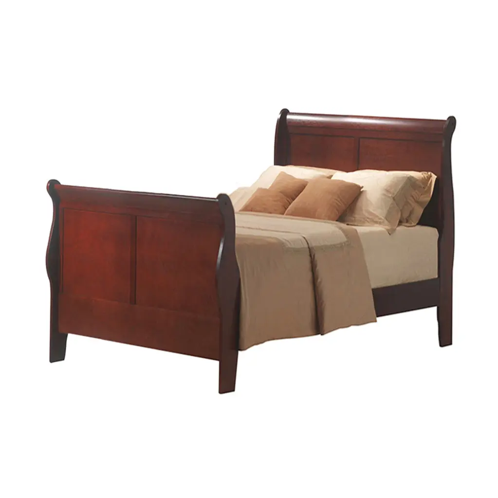 Cherry Twin Bed Box Spring Required Timber Brown Finish furniture max