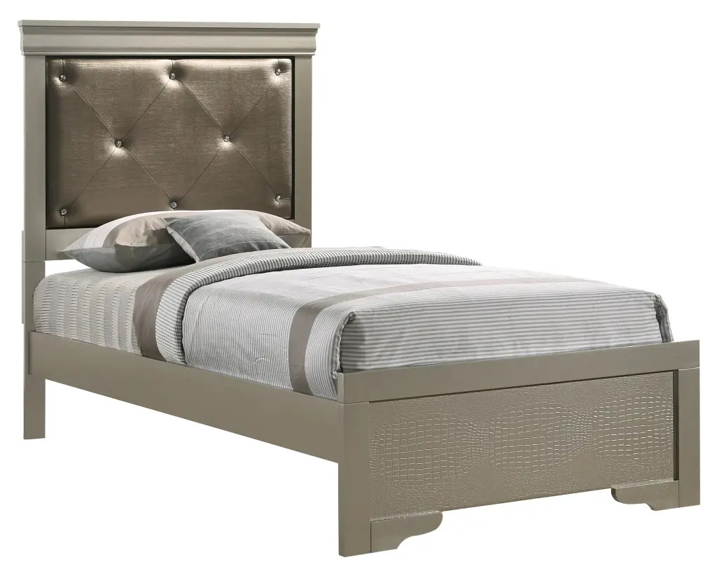 Lorana G6500B Tb2 Twin Bed Silver Champagne Twin Champagne Bedroom Panel glory furniture