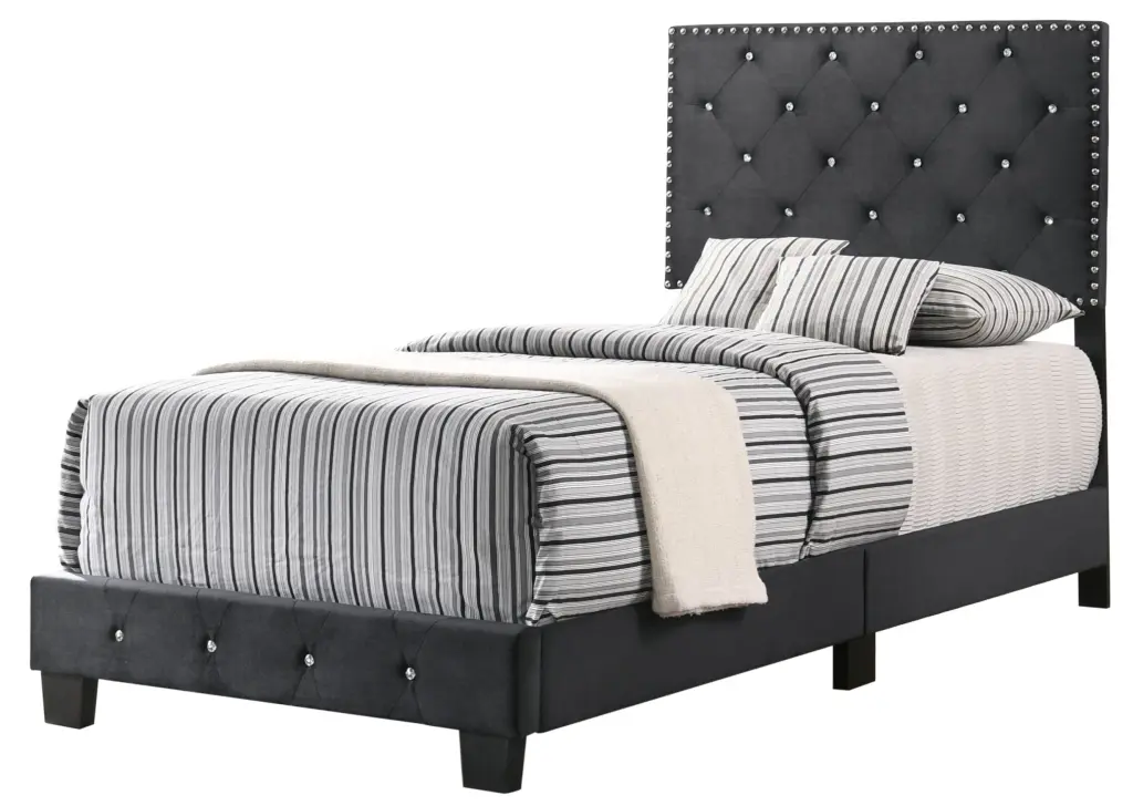 Stylish Black Twin Bed Black Foam Velvet Upholstery Every Space glory furniture