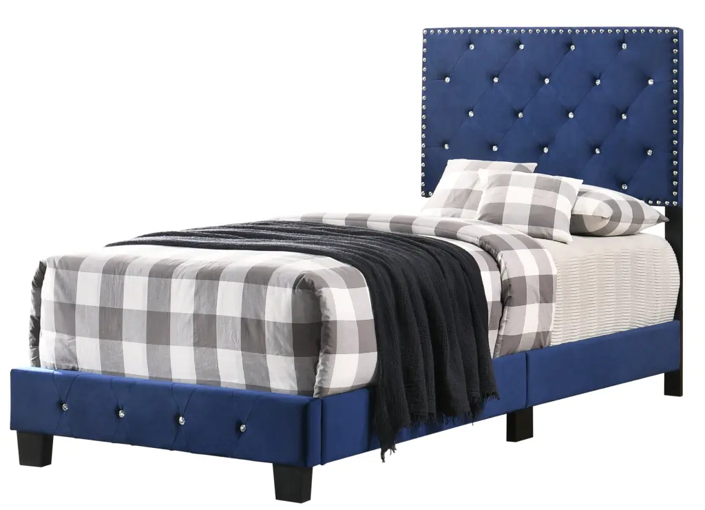Suffolk G1405 Twin Bed Navy Blue Foam Velvet Upholstered Bed Frame glory furniture