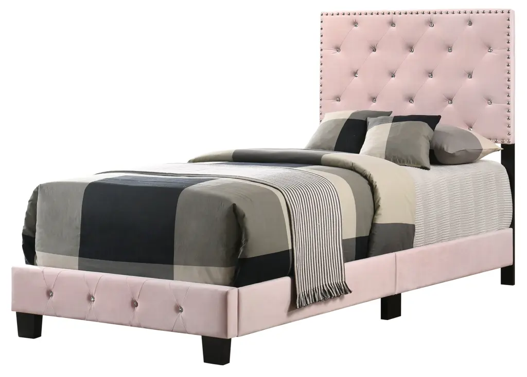 Suffolk G1406 Twin Bed Pink Foam Velvet Upholstered Kids Bed glory furniture
