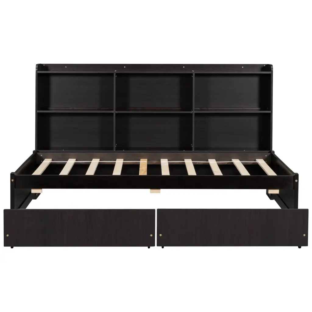 Twin Bed Side Bookcase And Drawers Espresso Pine Durable and Functional inspirit