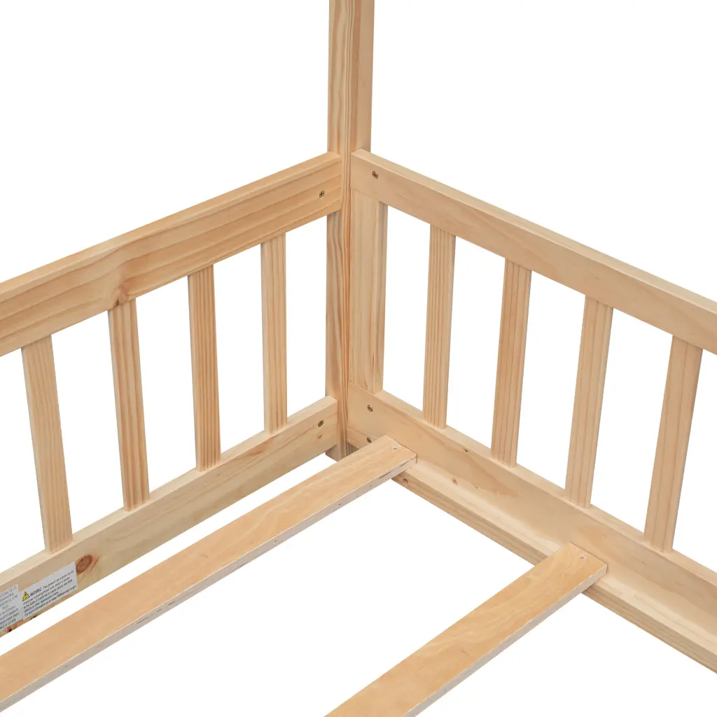 Twin House Bed Guardrails Slats Natural Twin Wood Bedroom Furniture inspirit