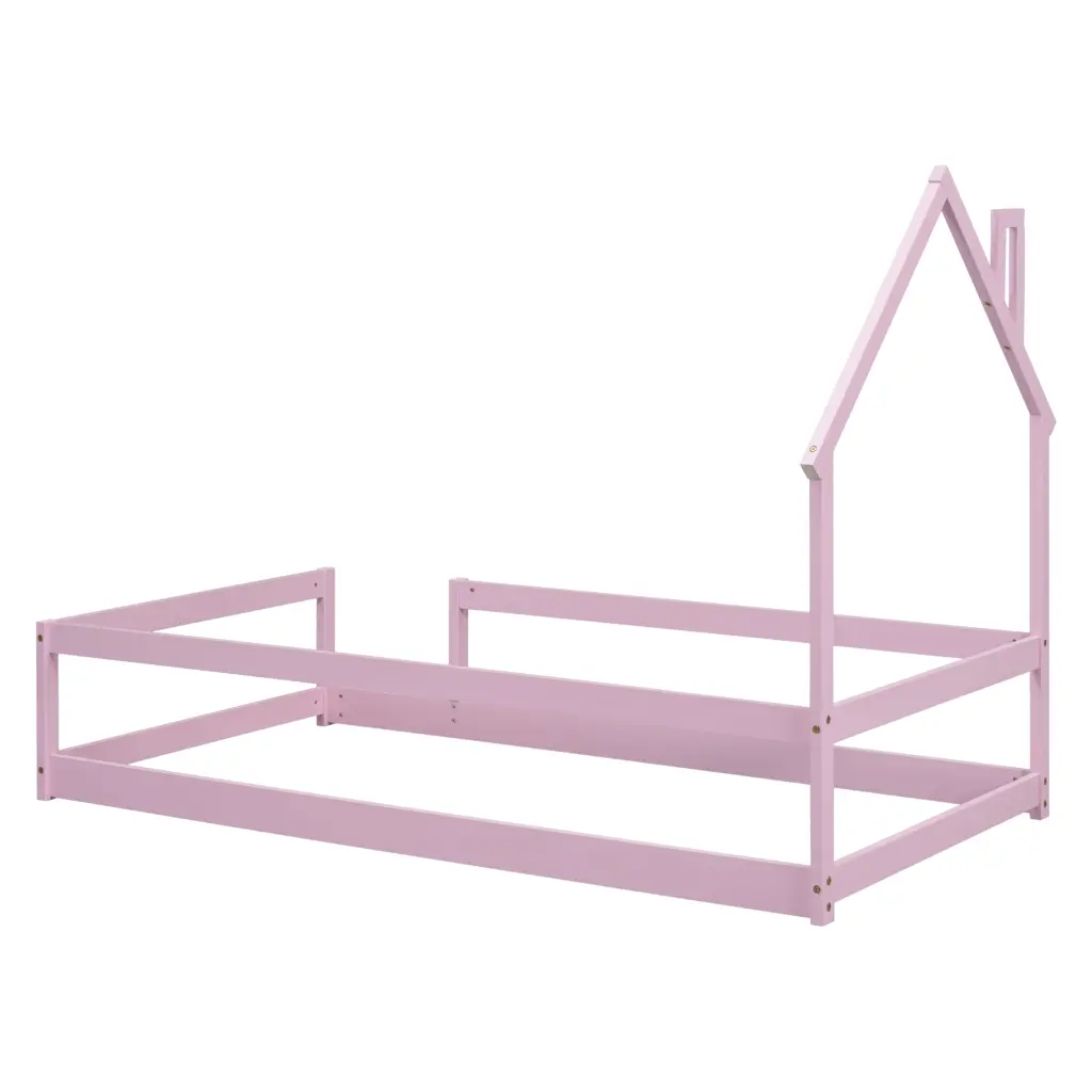 Twin Size Wooden Floor Bed Headboard and Safety Frames inspirit
