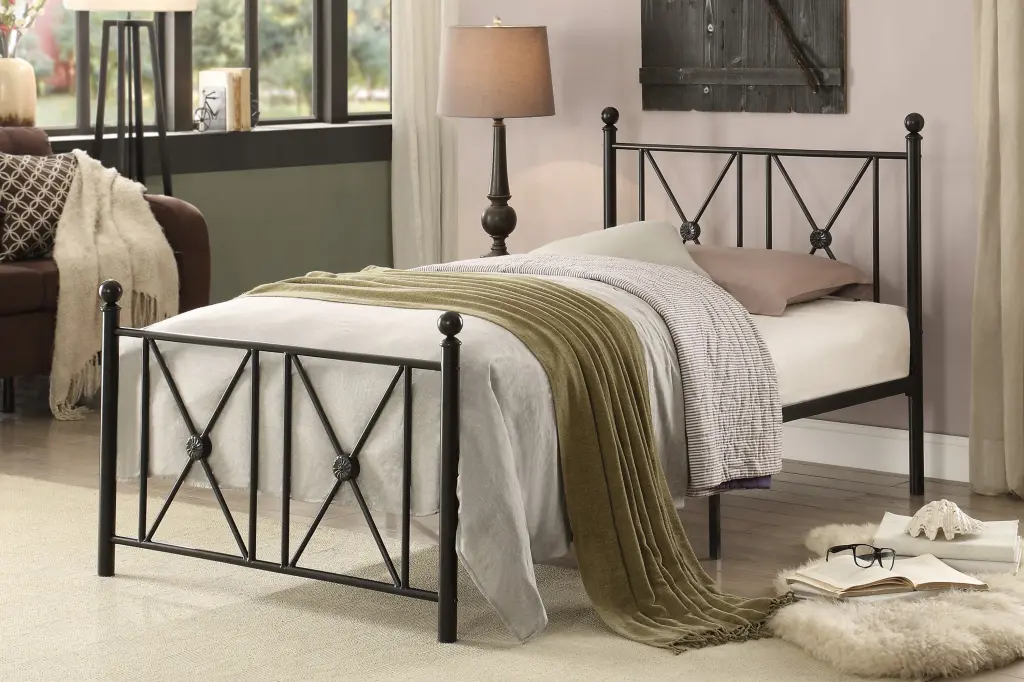 Black Finish Metallic Frame Twin Platform Bed Modern Traditional Bedroom Furniture Headboard kanepe