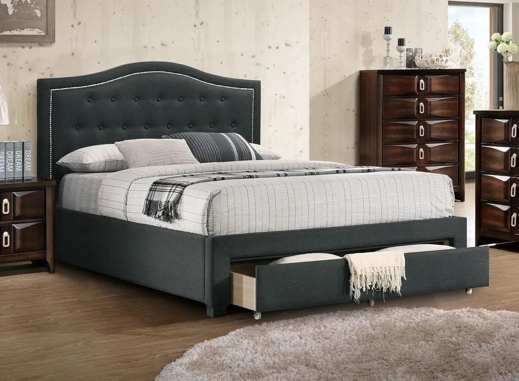 Charcoal Burlap Material Twin Dimensions Bed Drawer Button Tufted Arch kanepe