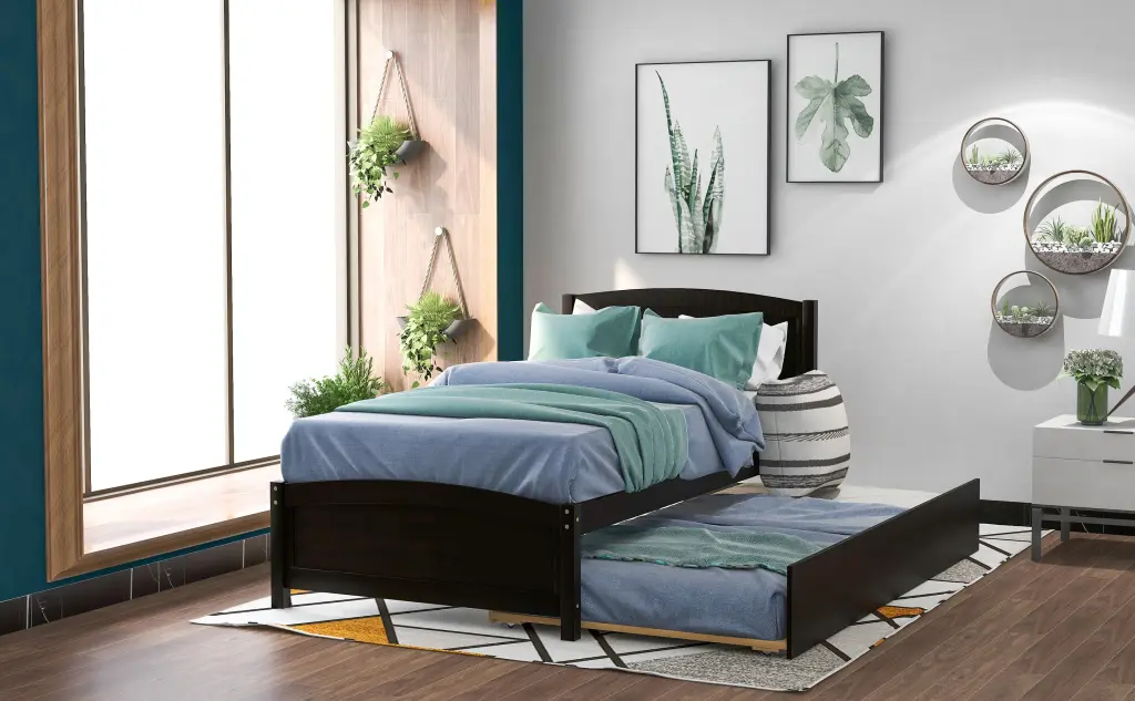Twin Size Platform Bed Trundle Espresso - Solid Wood Construction lucky furniture