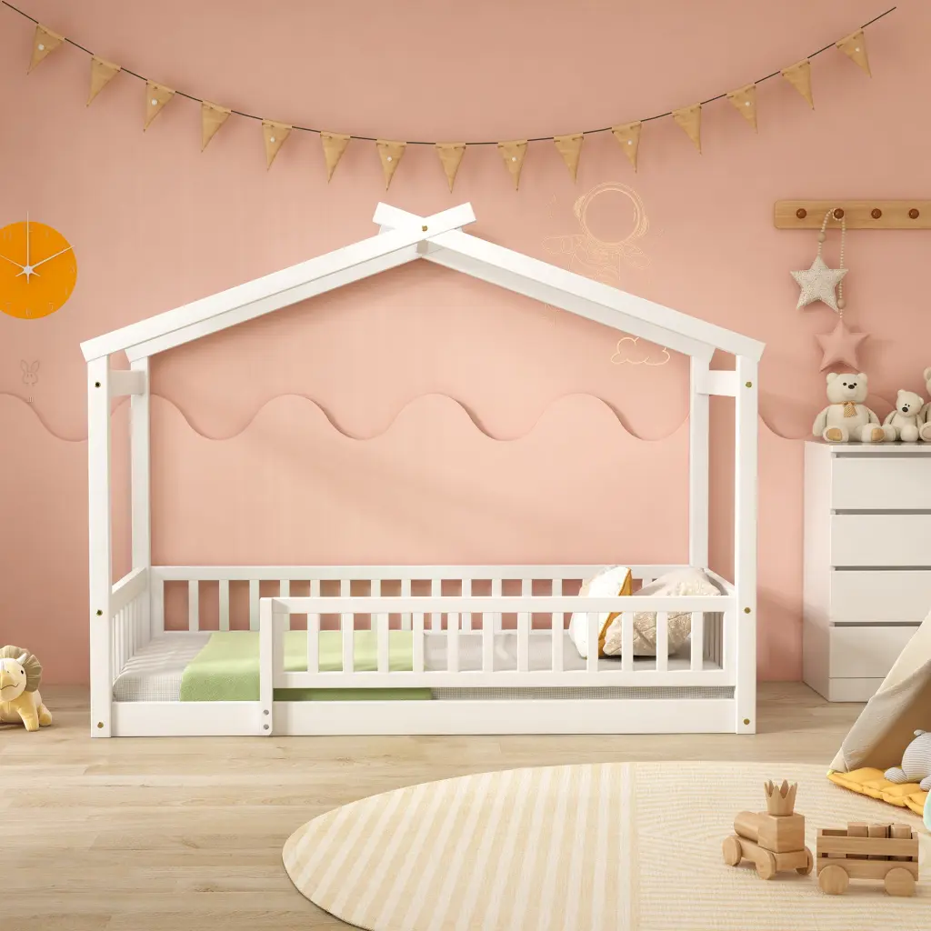 Twin Wood Bed Frame Fence Kids, Teens, and Girls lucky furniture