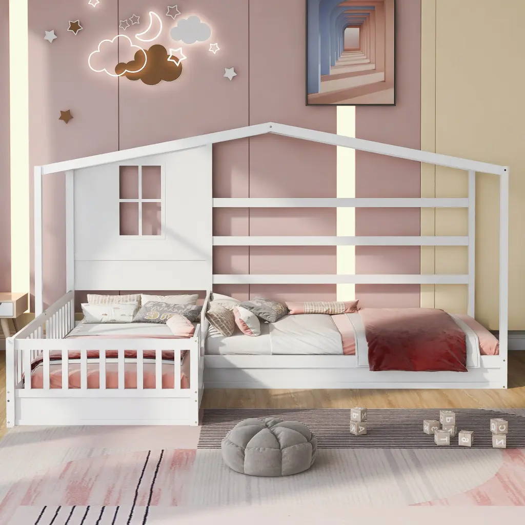 Wood Twin Solid Bed Structure Fence And Storage lucky furniture