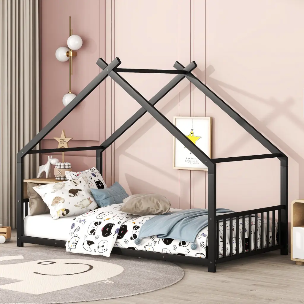 Twin Dimensions Metallic House Bed Black Metal Frame lucky world