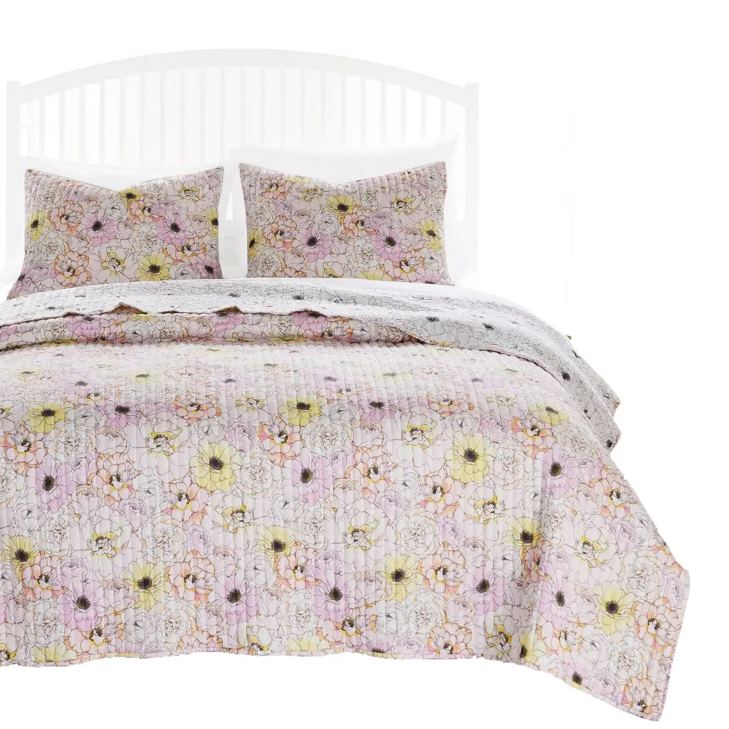 Milan 2 Piece Microfiber Blooming Flower Pattern Twin Quilt Set White Bedding royal hampton