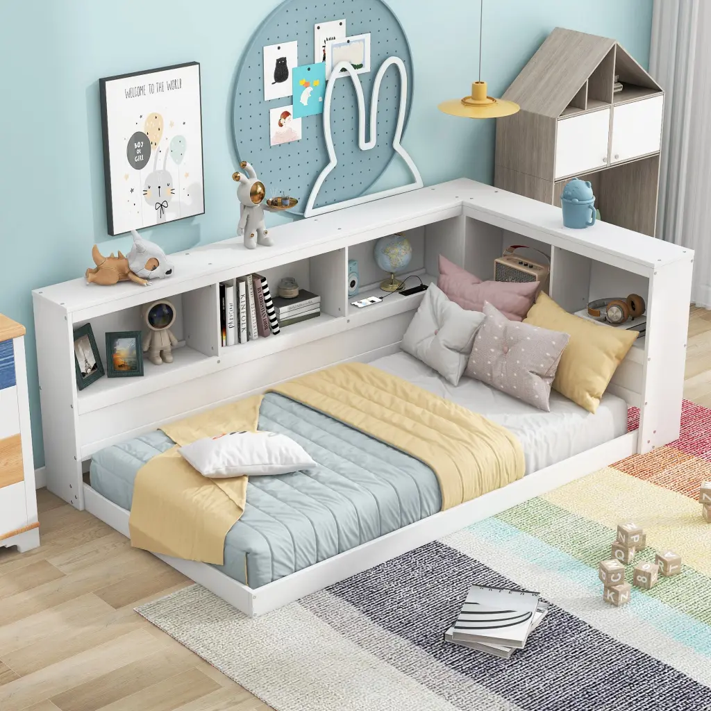 Wood Twin Size Daybed Storage Cabinets And USB Ports White Modern Design wm store