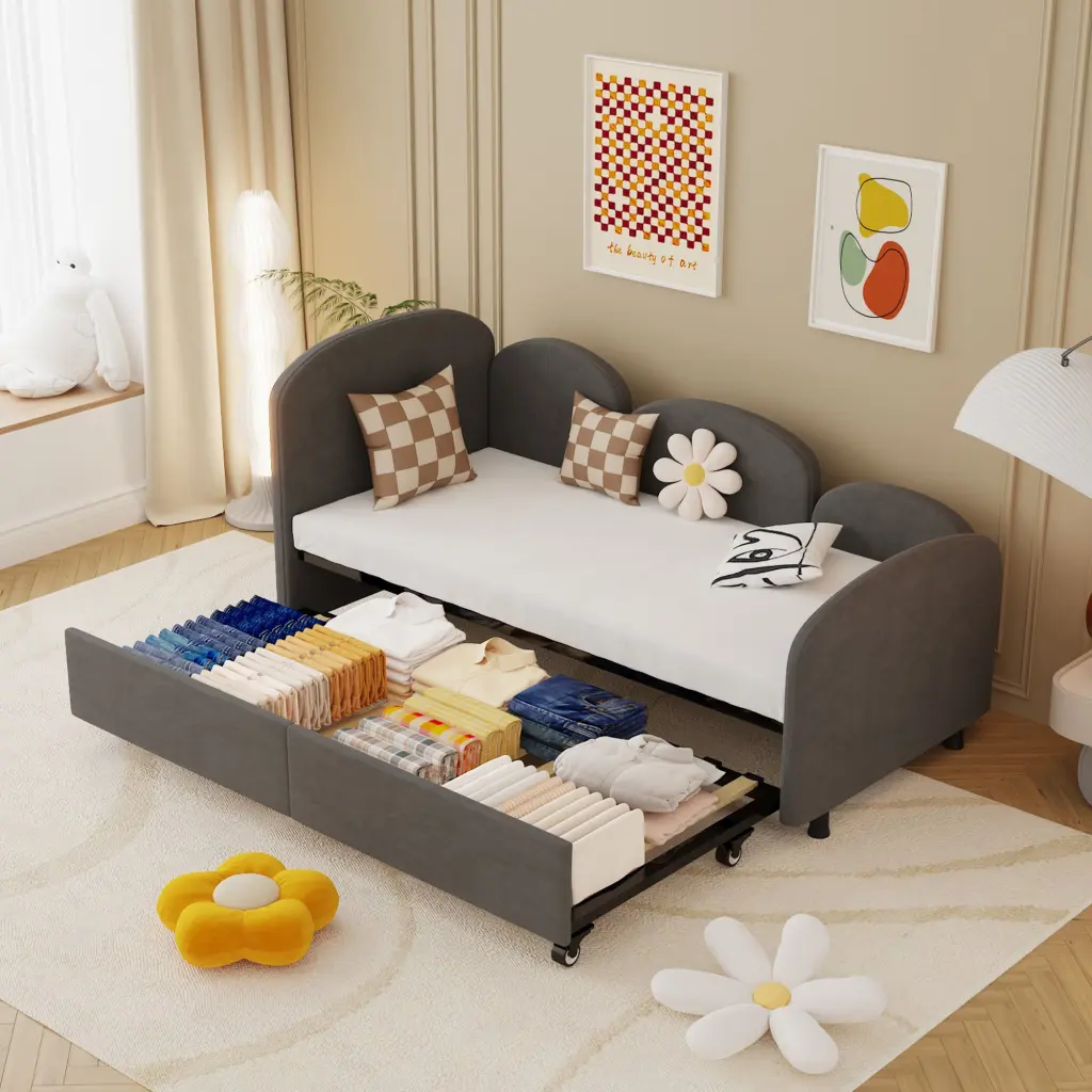 Twin Size Bed Frame Velvet Upholstery Modern Platform Bed Frame coolmore w-395