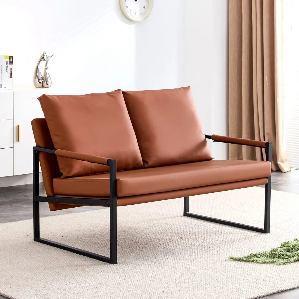 Modern Two Seater Sofa Chair 2 Pillows PU Hide and High Density Foam furniture
