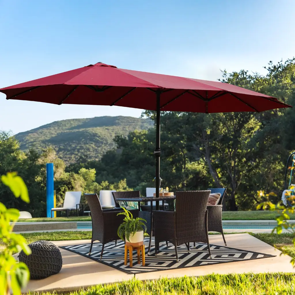 15X9Ft Large Double Sided Rectangular Outdoor Twin Patio Market Umbrella UV Protection bei you