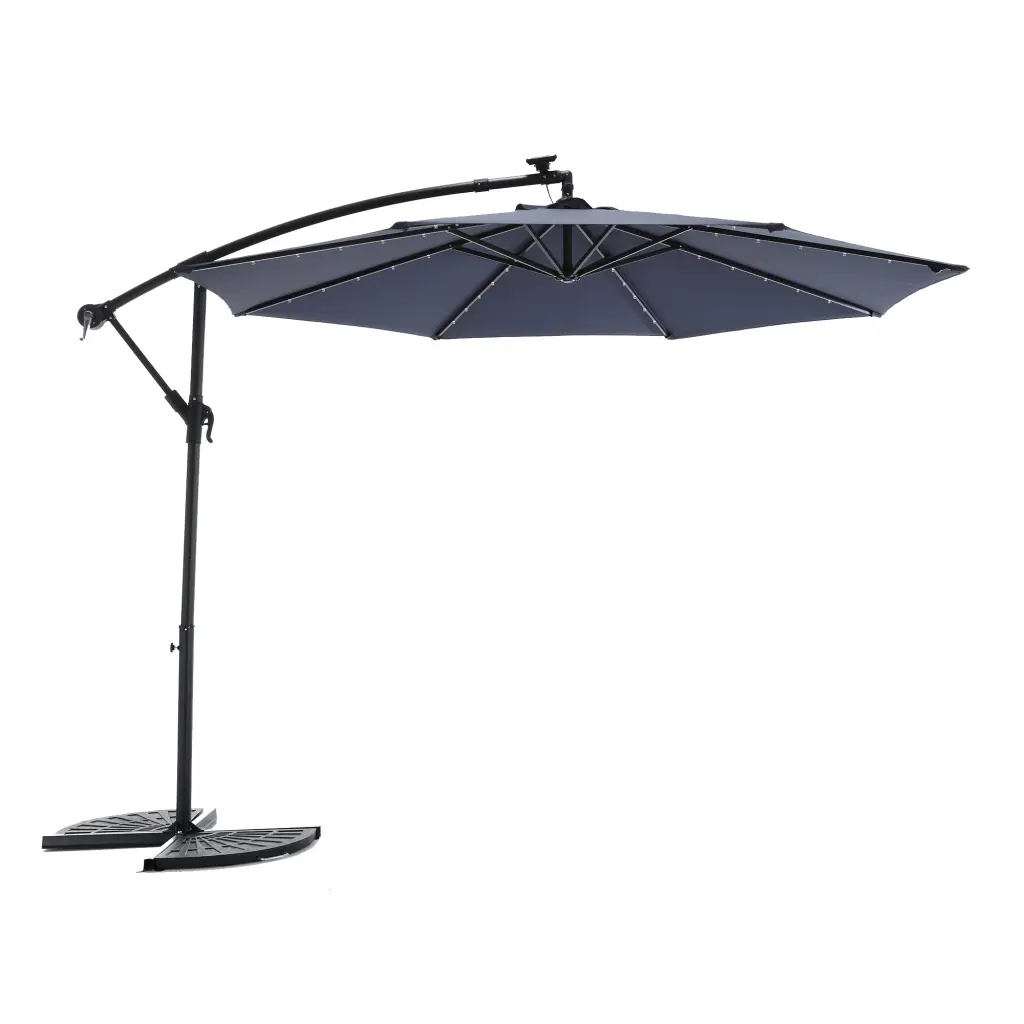 10Ft Solar LED Offset Hanging Market Patio Umbrella Navy Blue hifine outdoor furniture w-640