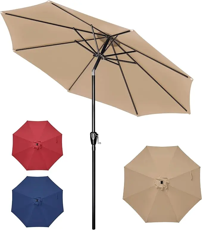 10 Foot Outdoor Market Patio Umbrella 8 Robust Ribs Tilt Crank Push Button w1134dhs