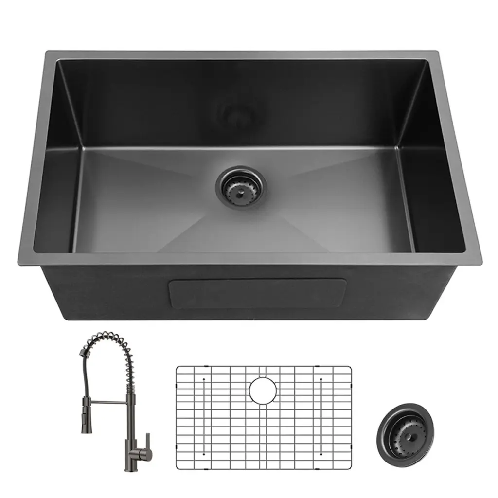 27 Inch Gunmetal Black Undermount 18 Gauge Stainless Alloy Metal Kitchen Sink alwen