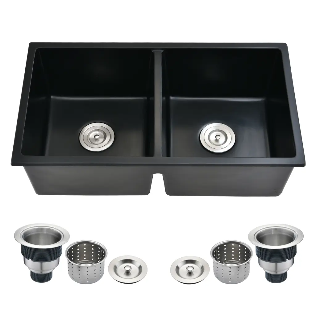 33 x 18 Inch Double Bowl Undermount Kitchen Sink Basket Strainer whale