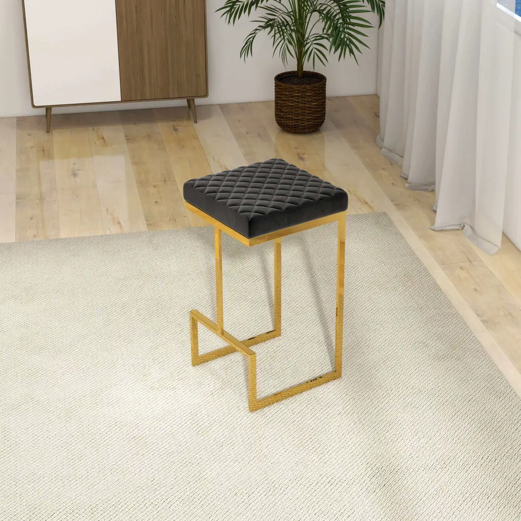 Joel Mid Century Modern Premium Upholstered Stool Black Precious Metal Bar Stools ashcroft furniture