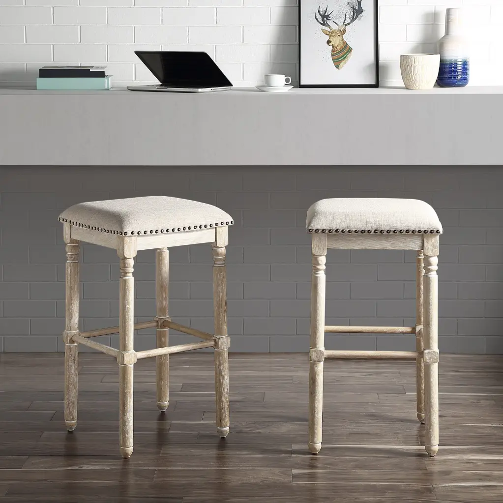 Arnhem Timber Upholstered Bar Stools Set 2 Tan Brown Dining Room hz