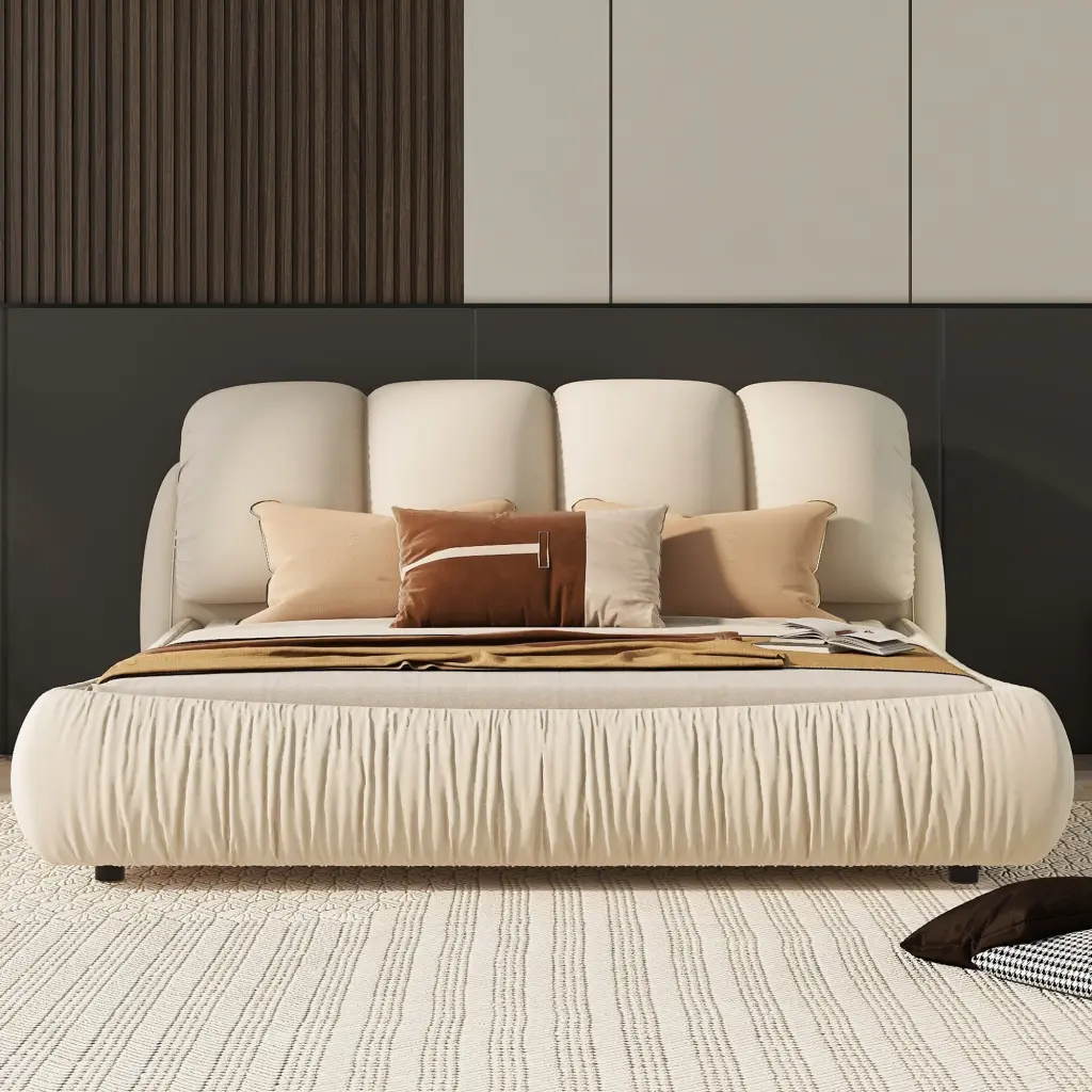 Queen Premium Upholstered Bed Thick Headboard Velvet - Luxurious Design bonwell
