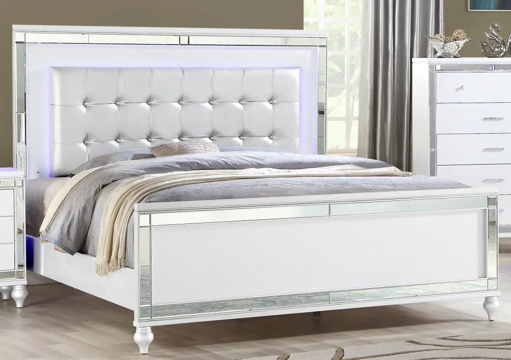 Queen Dimensions Upholstered Led Bed Made Timber White Hue galaxy home furnishings